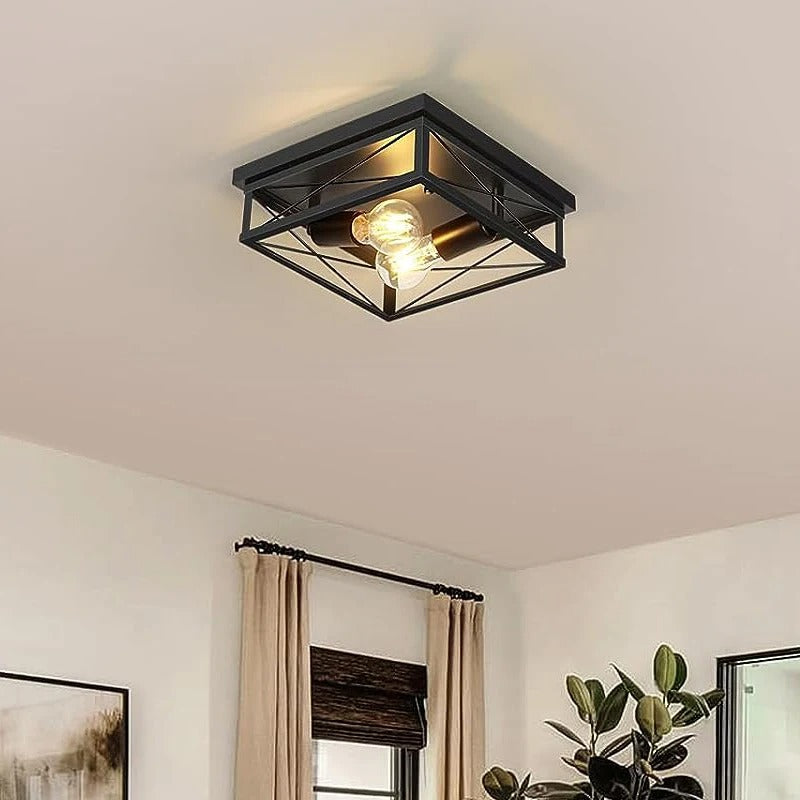 Retro Industriële Plafondlamp Zwart – Metalen Opbouwlamp met 2× E27 Fittingen voor Keuken en Eetkamer