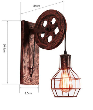 Vintage Industriële Wandlamp – Retro Katrol Wandverlichting van Metaal – LED Wandlamp voor Woonkamer en Slaapkamer