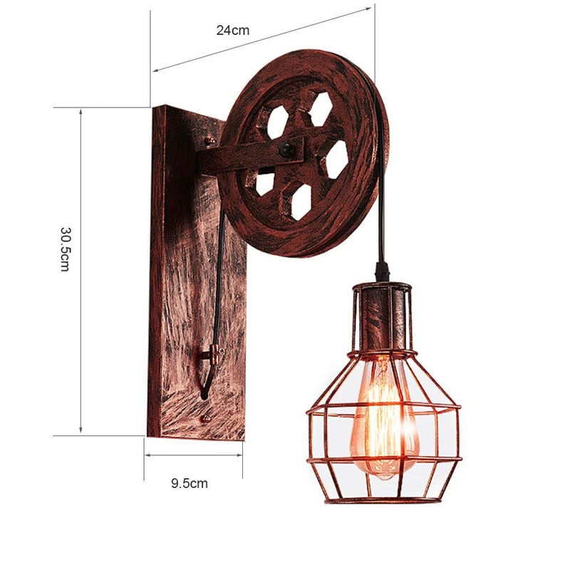 Vintage Industriële Wandlamp – Retro Katrol Wandverlichting van Metaal – LED Wandlamp voor Woonkamer en Slaapkamer