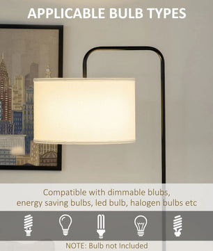 Vloerlamp met Linnen Kap – Moderne Gebogen Staande Lamp E27 – Sfeerverlichting voor Woonkamer en Leeshoek (163,5 cm)