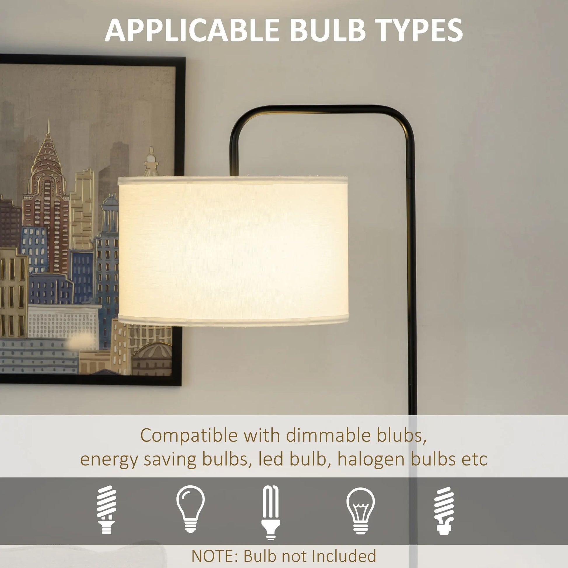 Vloerlamp met Linnen Kap – Moderne Gebogen Staande Lamp E27 – Sfeerverlichting voor Woonkamer en Leeshoek (163,5 cm)