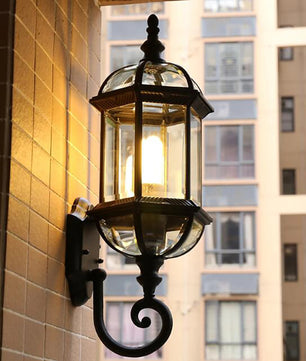 Antieke Retro Wandlamp – Vintage Buitenlamp van Metaal en Glas – Zwart – E27 – Voor Tuin, Veranda en Entree