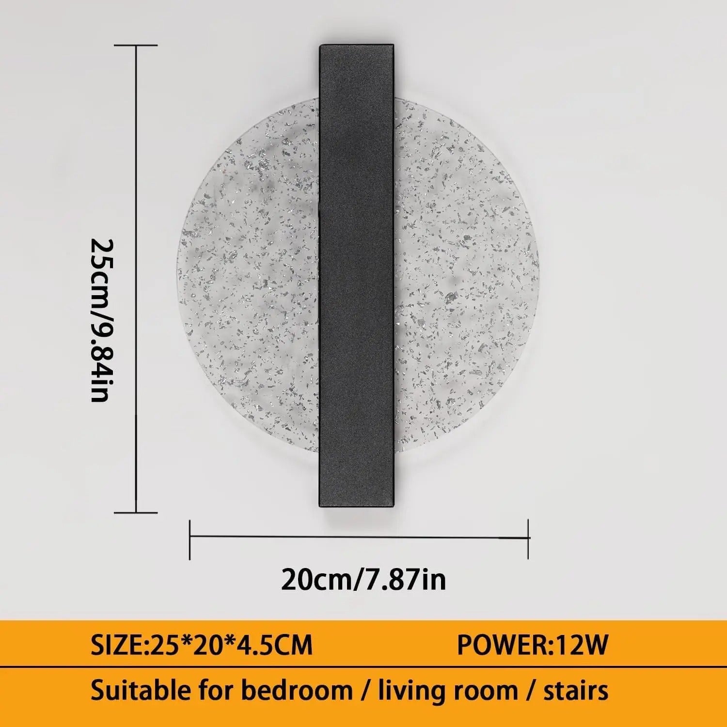 Moderne LED Wandlamp – Rond Zwart met Zilverblad – Acryl Wandverlichting met Warm Licht 3500K voor Woonkamer & Slaapkamer