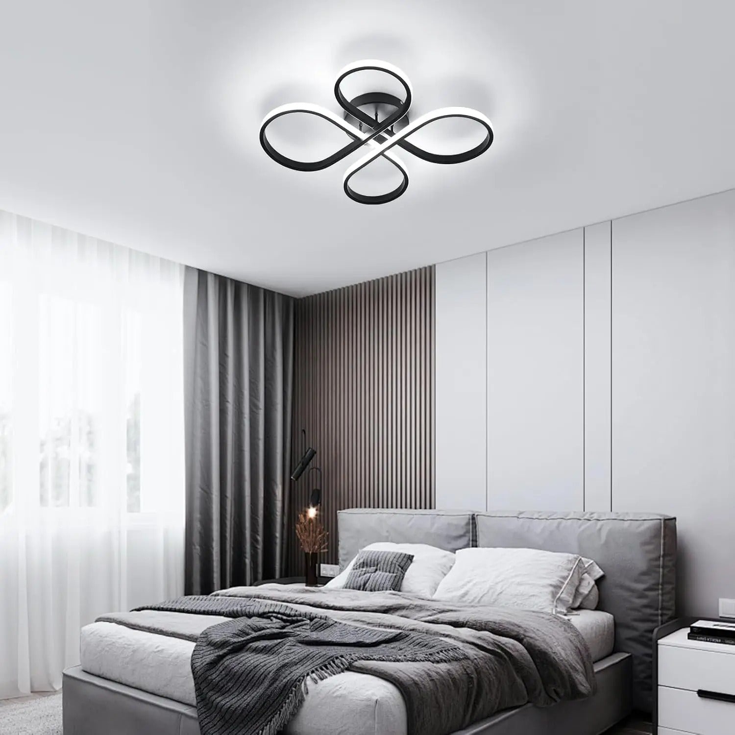 Moderne LED Plafondlamp – Bloemvormig Design – 45W Koel Wit 6500K – Zwarte Aluminium Plafondverlichting voor Woonkamer, Keuken en Slaapkamer