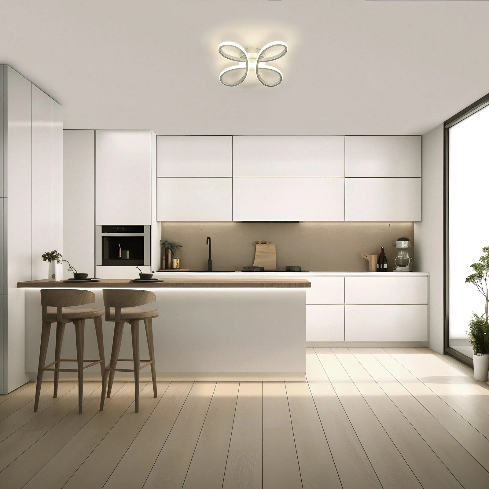 Bloemvormige LED Plafondlamp 30W – Zilveren Designlamp – Natuurlijk Licht 4500K – Aluminium en Acryl – 3500 Lumen