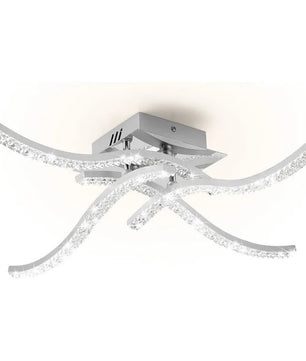 Moderne LED Plafondlamp – 32W 4-Lichts Golvend Design – Chroom Aluminium met Acryl – 5500K Koel Wit voor Woonkamer, Keuken en Hal
