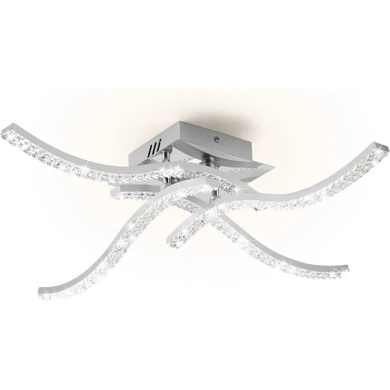 Moderne LED Plafondlamp – 32W 4-Lichts Golvend Design – Chroom Aluminium met Acryl – 5500K Koel Wit voor Woonkamer, Keuken en Hal
