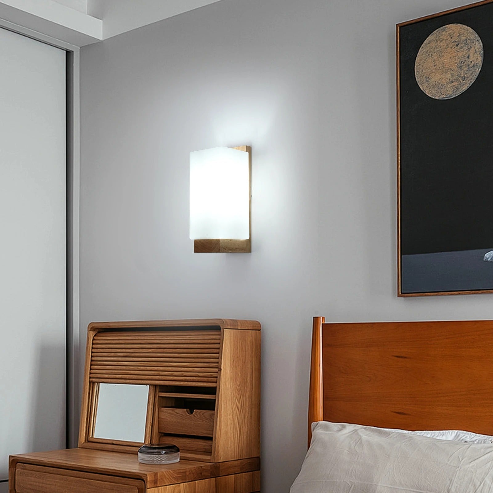 Moderne Houten LED Wandlamp – Dimbaar 12W met E27 – Warm Minimalistisch Design voor Woonkamer en Slaapkamer