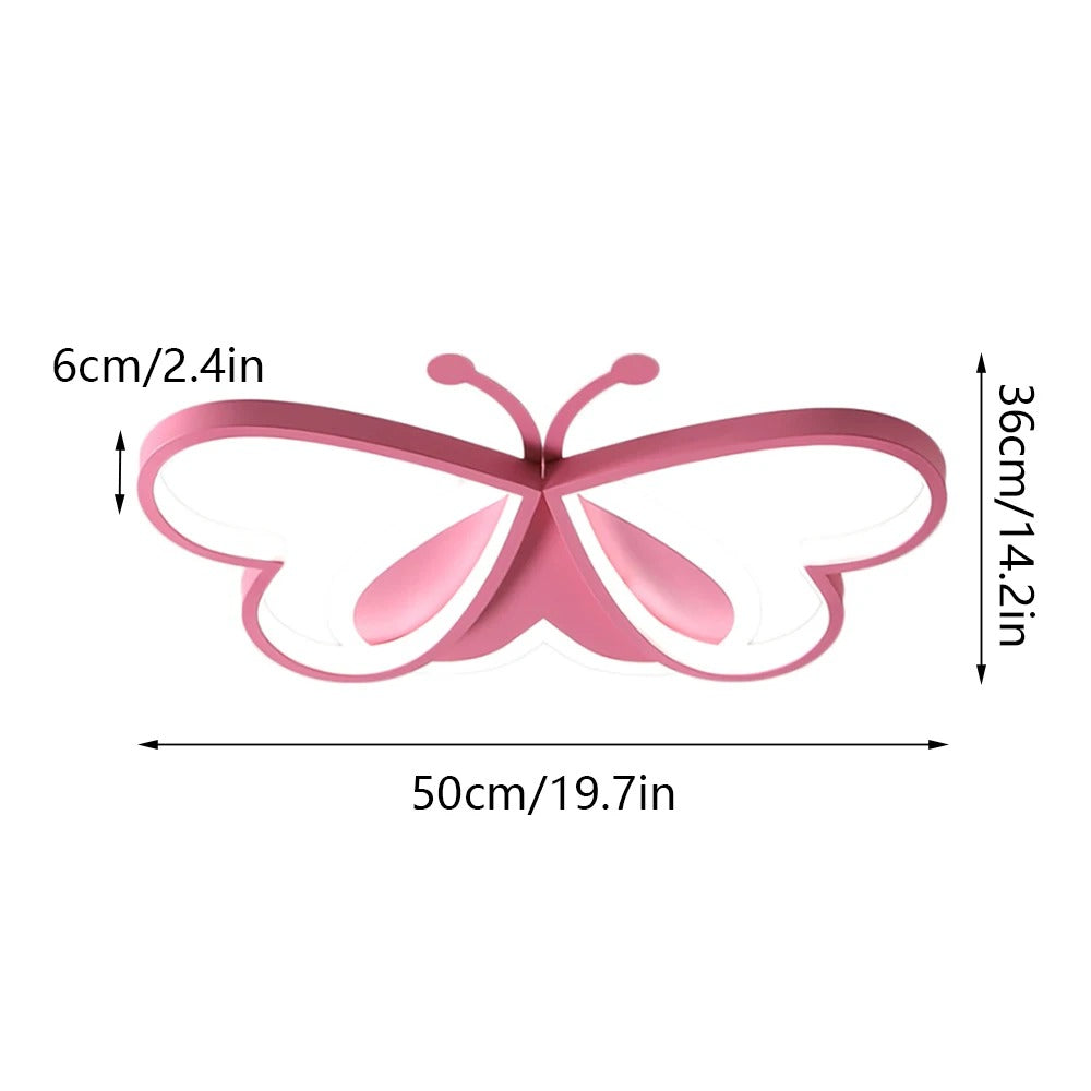 Vlinder LED Plafondlamp – 90W Creatieve Designlamp in Roze – Dimbare LED Verlichting voor Kinderkamer, Slaapkamer en Woonkamer