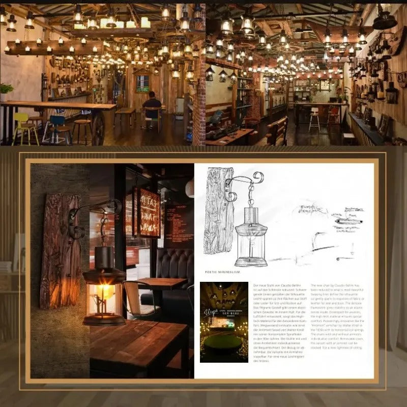 Industriële Wandkandelaar van Hout en Metaal – Rustieke Wandlamp met E27 Fitting voor Bar, Loft, Gang en Woonkamer