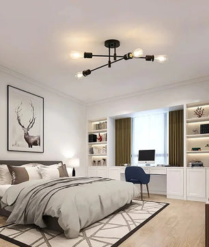 Vintage Zwarte Plafondlamp – 4-lichts Retro Kroonluchter van Metaal met E27 Fitting – Nieuw Klassiek Design voor Woonkamer & Eetkamer