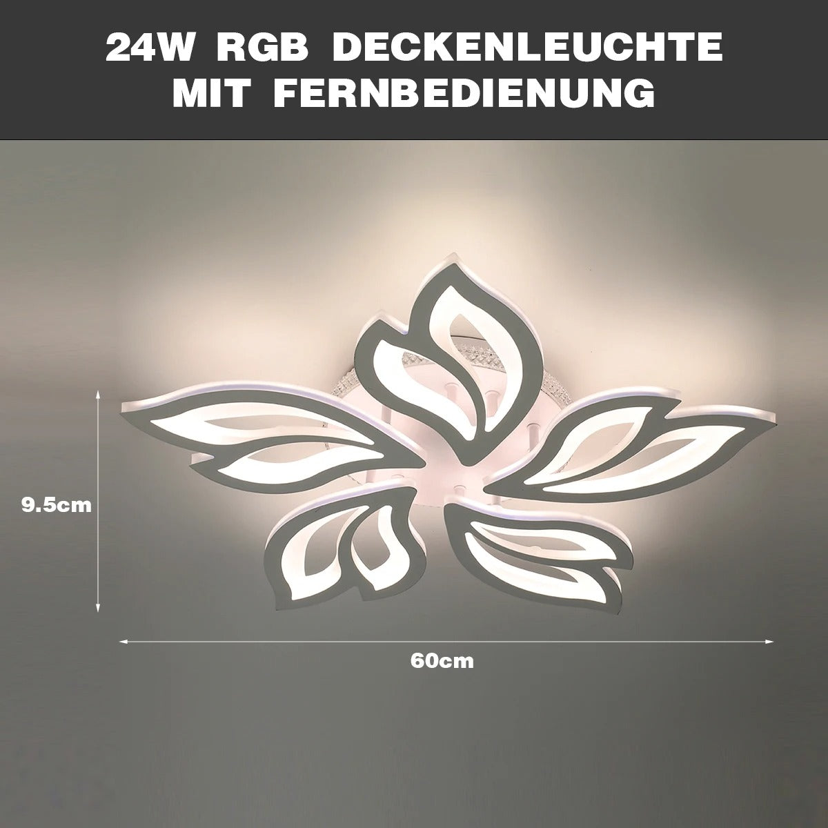 Moderne LED Plafondlamp 55W met RGB Achtergrondverlichting – Dimbaar met Afstandsbediening – Bloemdesign 60×60 cm – Wit