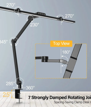 LED Bureaulamp met Klem – 24W Architect Tafellamp met 7 Gewrichten – Automatisch Dimmen, Asymmetrisch Licht en CRI>90
