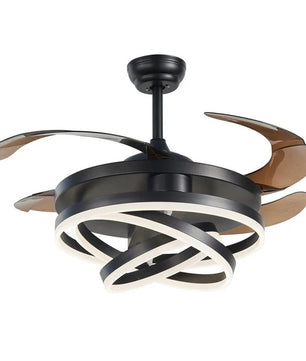 Nordic LED Plafondventilator 42 inch – Moderne Ventilatorlamp met Intrekbare Bladen, Kristalafwerking en Afstandsbediening – Stil en Dimbaar voor Woonkamer en Slaapkamer