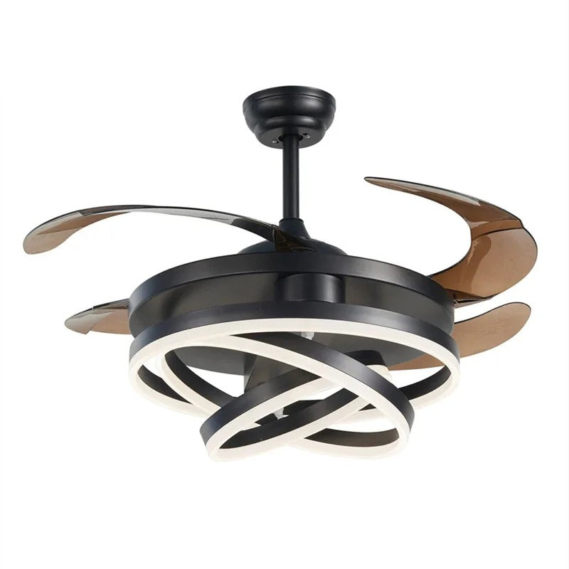 Nordic LED Plafondventilator 42 inch – Moderne Ventilatorlamp met Intrekbare Bladen, Kristalafwerking en Afstandsbediening – Stil en Dimbaar voor Woonkamer en Slaapkamer