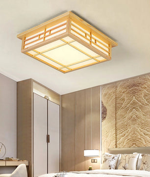 Plafondlamp met Grenenhout en PVC Kap – Vierkant Design – 16W LED Warm Wit 3500K voor Woonkamer, Slaapkamer en Eetkamer