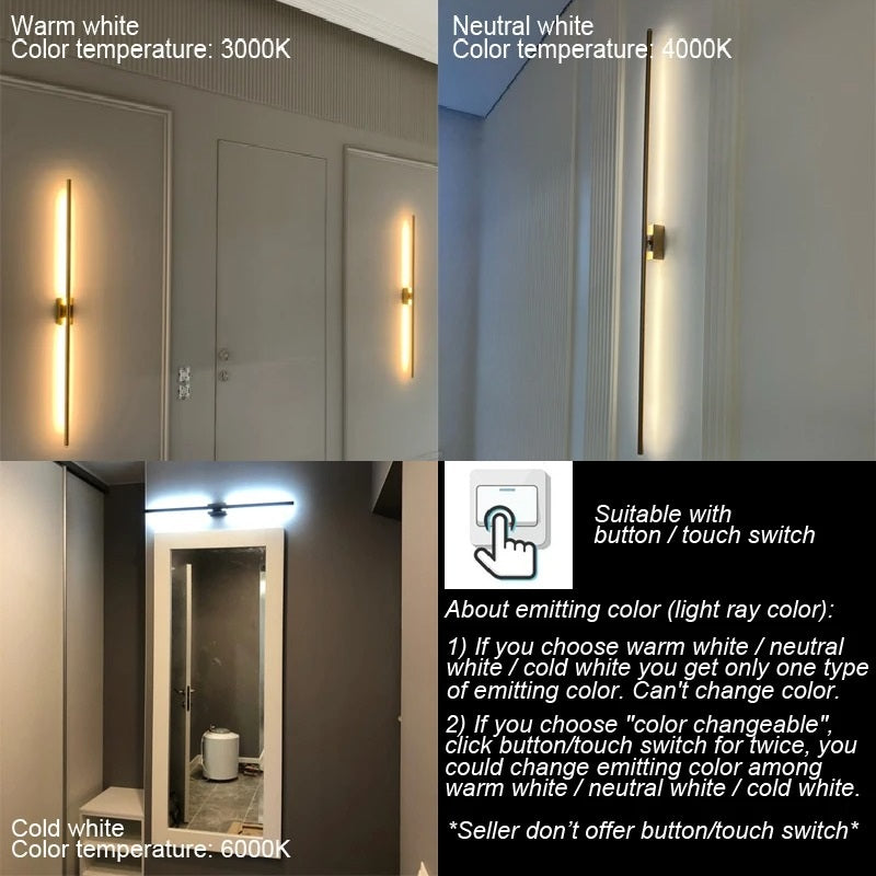 Moderne Lineaire LED Wandlamp – Minimalistische Up en Down Wandverlichting in Zwart of Goud voor Slaapkamer en Woonkamer