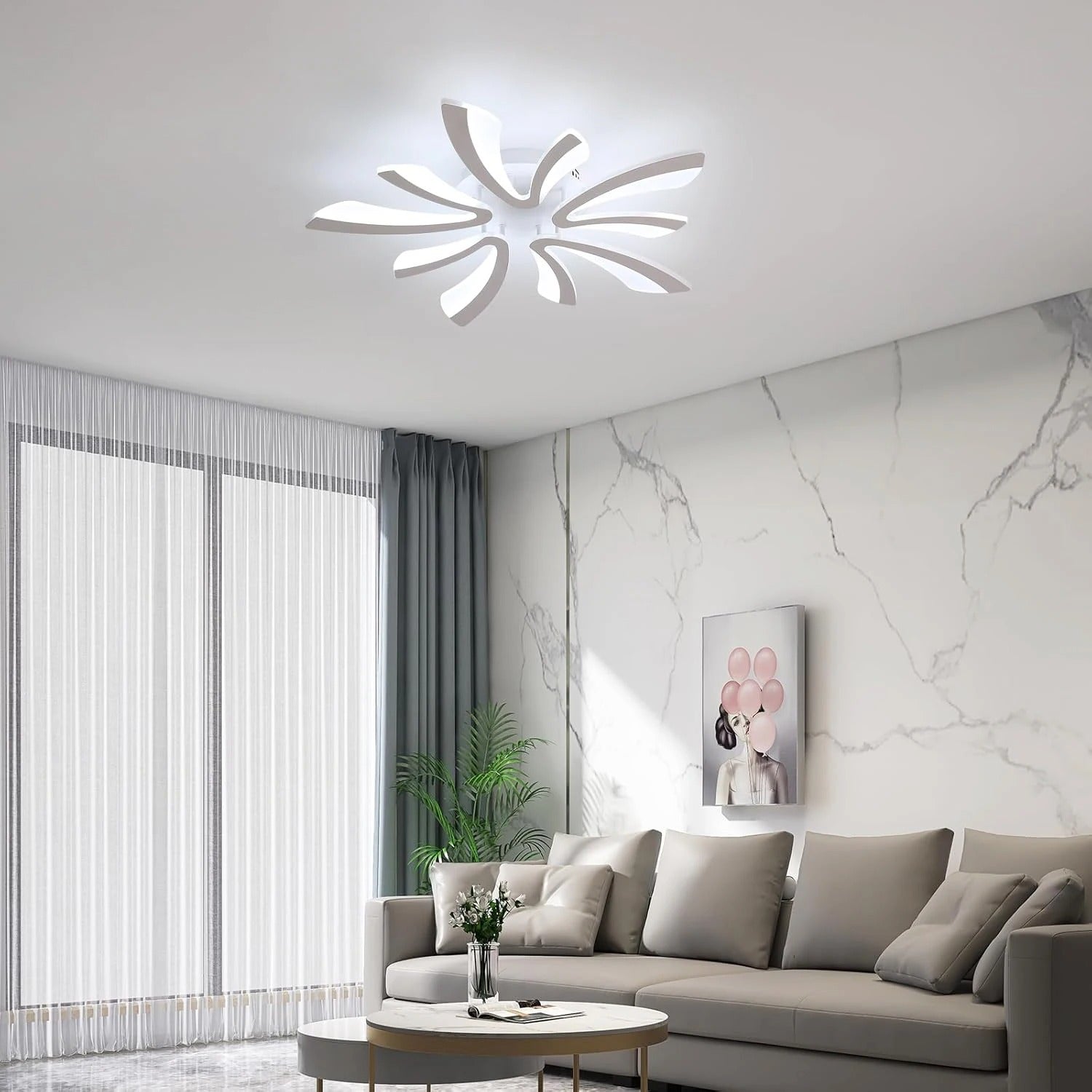 Moderne LED Plafondlamp 50W – V-Vormige 5-Kops Designlamp – Acryl – Neutraal of Koud Wit – 5625 Lumen