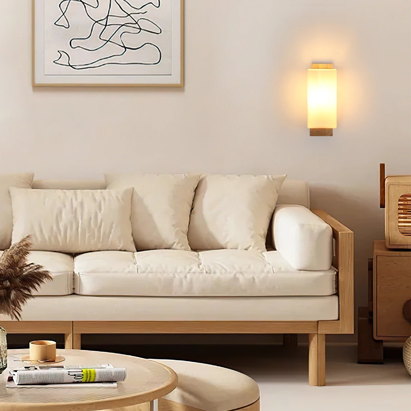 Moderne Houten Wandlamp – Minimalistisch Design met Glazen Kap – E27 Binnenverlichting