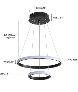 Moderne LED Hanglamp met 2 Ringen – Zwarte Plafondlamp 32W met Helder Wit Licht (6500K)