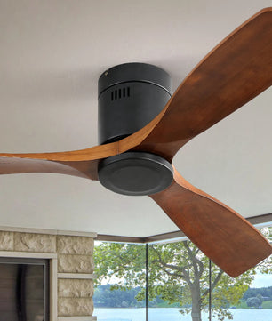 Moderne Plafondventilator met Houten Bladen – 52 Inch Ventilator met Dimbare LED, Stille DC-Motor, 6 Snelheden en Afstandsbediening voor Woonkamer en Veranda