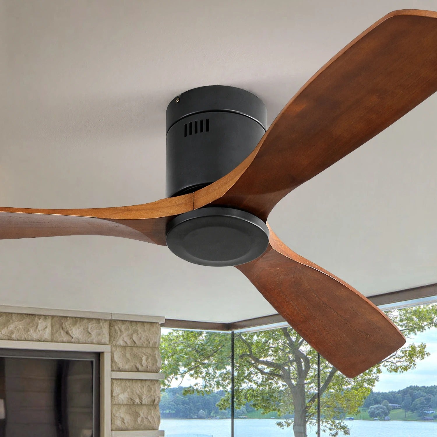 Moderne Plafondventilator met Houten Bladen – 52 Inch Ventilator met Dimbare LED, Stille DC-Motor, 6 Snelheden en Afstandsbediening voor Woonkamer en Veranda