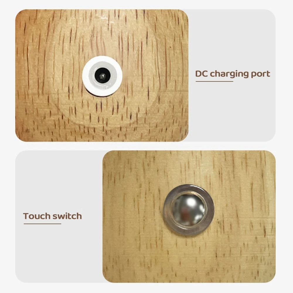 Houten Paddenstoel Nachtlampje – Oplaadbare Touch LED Tafellamp met Traploos Dimmen en 3 Lichtkleuren
