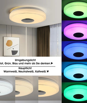 Moderne LED Plafondlamp met Bluetooth Speaker – Ø50 cm – 60W RGB en Dimbaar met Afstandsbediening en App – Sterrenhemel Effect voor Woonkamer en Slaapkamer