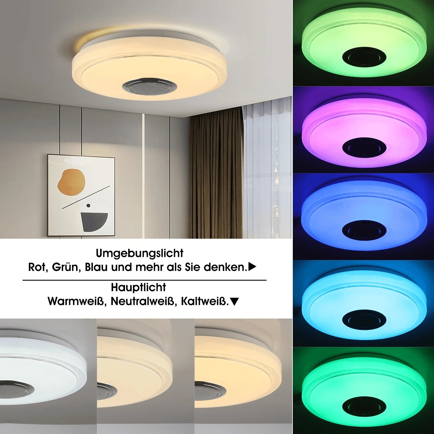 Moderne LED Plafondlamp met Bluetooth Speaker – Ø50 cm – 60W RGB en Dimbaar met Afstandsbediening en App – Sterrenhemel Effect voor Woonkamer en Slaapkamer