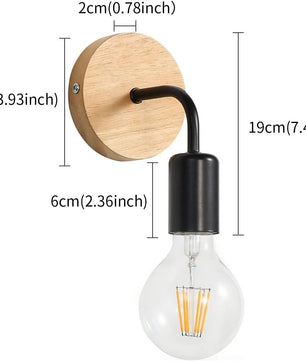 Set van 2 Industriële Wandlampen – Retro Zwart IJzer met Massief Hout – E27 Fitting – Voor Woonkamer, Slaapkamer en Hal