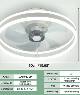 Moderne LED Plafondventilator – 50W Dimbare Plafondlamp met Afstandsbediening – Stille Ventilator Ø50 cm voor Woonkamer en Slaapkamer