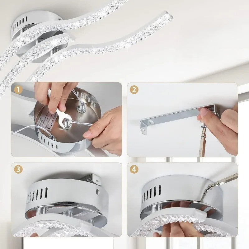 LED Kroonluchter – Moderne 3-Armige Golvende Plafondlamp van Metaal en Acryl met Geïntegreerde LED – Design Verlichting voor Woonkamer en Eetkamer