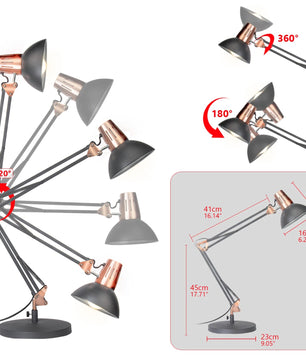 Verstelbare Bureaulamp met Scharnierarm – Industriële Metalen Klemlamp met E27 Fitting voor Werk en Lezen