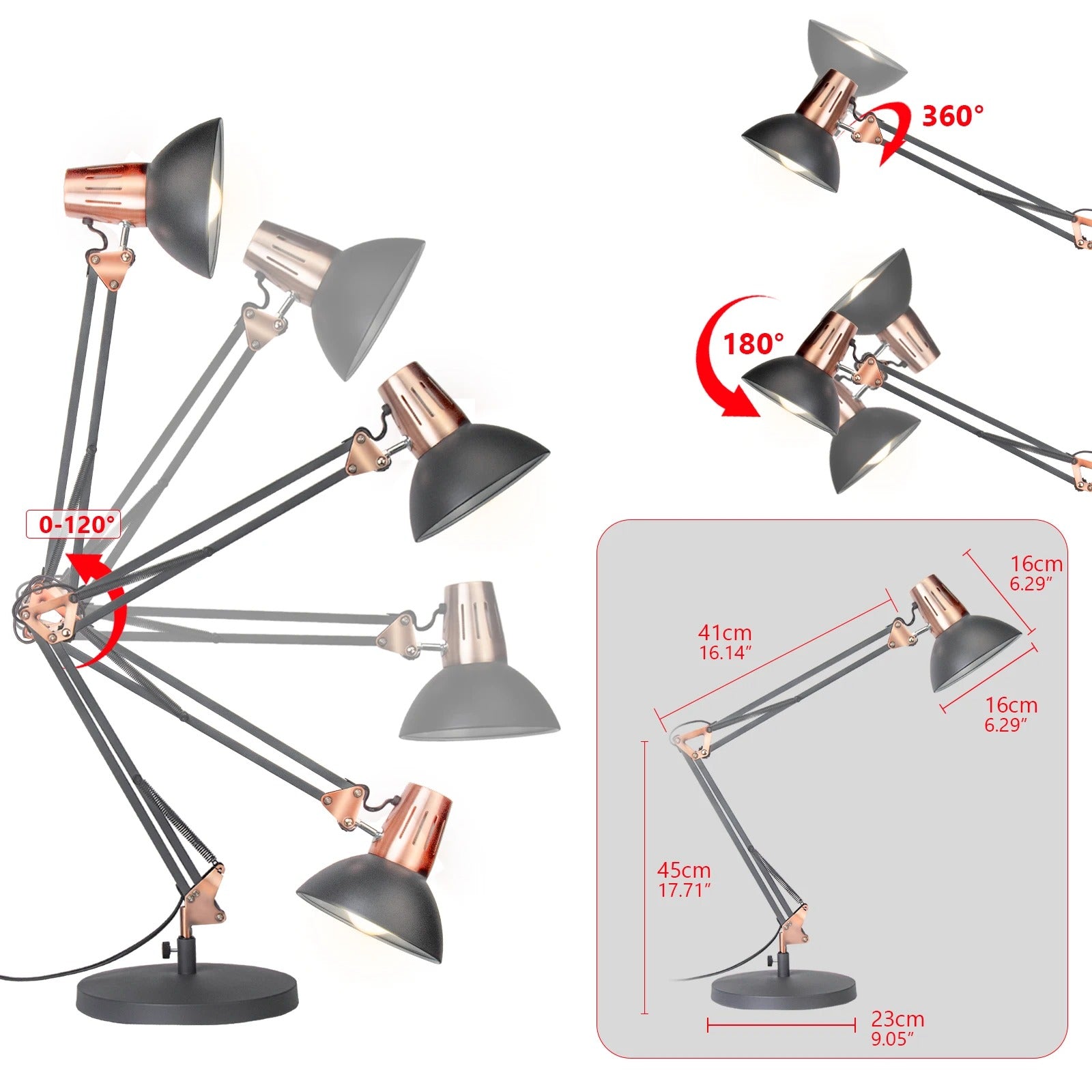 Verstelbare Bureaulamp met Scharnierarm – Industriële Metalen Klemlamp met E27 Fitting voor Werk en Lezen