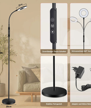 Multifunctionele Dimbare LED Vloerlamp – 360° Verstelbaar – 1800K-6000K – Nachtlamp, Timer & Geheugenfunctie