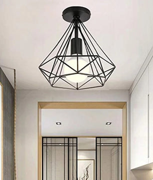 Industriële Vintage Plafondlamp – Zwarte Metalen Semi-Inbouwlamp met E27 Fitting
