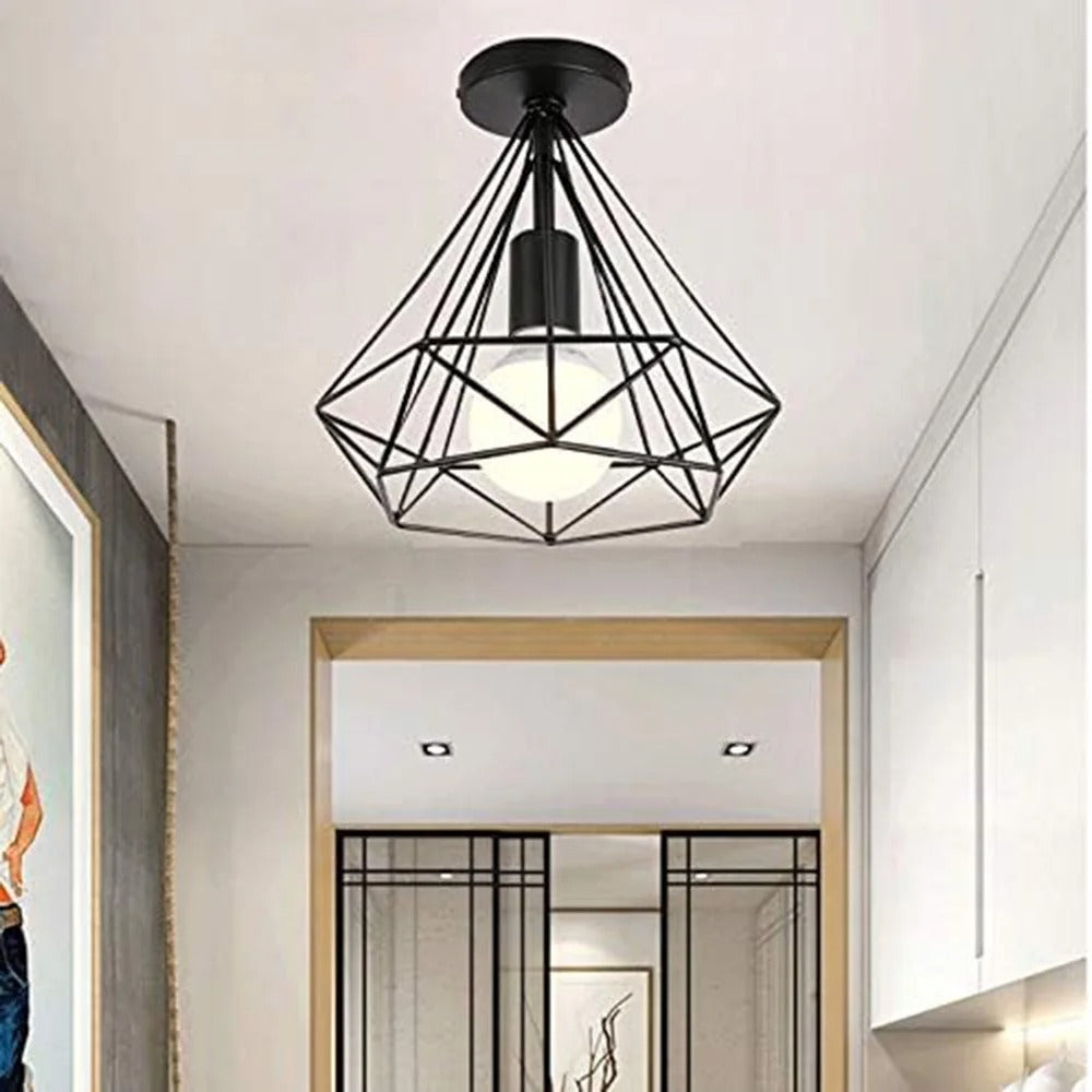 Industriële Vintage Plafondlamp – Zwarte Metalen Semi-Inbouwlamp met E27 Fitting