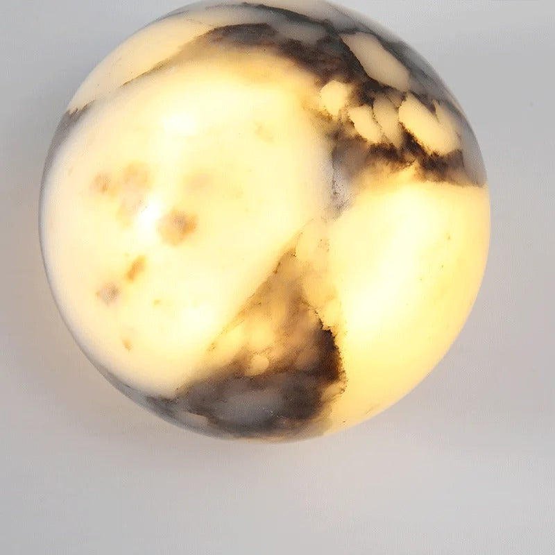 Luxe Marmeren Wandlamp – Natuurlijk Zwart Marmer – Ronde Design Wandverlichting met LED voor Slaapkamer en Woonkamer