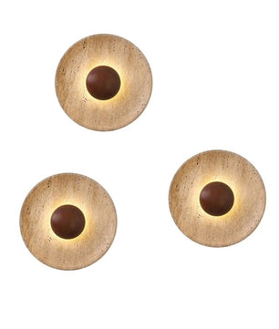 Moderne Natuursteen Wandlamp 25 cm – Sfeervolle Blaker met Donker Houten Basis – Luxe Wandverlichting voor Foyer, Eetkamer en Slaapkamer