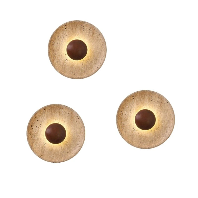 Moderne Natuursteen Wandlamp 25 cm – Sfeervolle Blaker met Donker Houten Basis – Luxe Wandverlichting voor Foyer, Eetkamer en Slaapkamer