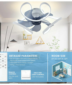 Nordic Smart Plafondventilator met LED – Scandinavisch Geometrisch Design met APP en Afstandsbediening, 6 Snelheden en Stille DC-Motor voor Woonkamer en Slaapkamer