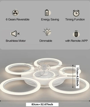 Moderne Plafondventilator met LED-Verlichting – Minimalistische Cirkel Ventilatorlamp met Afstandsbediening, 3 Snelheden en 3 Lichtkleuren voor Woonkamer en Slaapkamer