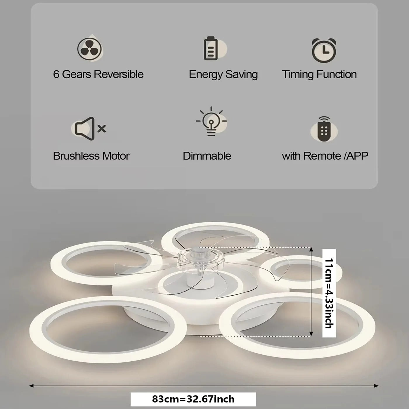 Moderne Plafondventilator met LED-Verlichting – Minimalistische Cirkel Ventilatorlamp met Afstandsbediening, 3 Snelheden en 3 Lichtkleuren voor Woonkamer en Slaapkamer