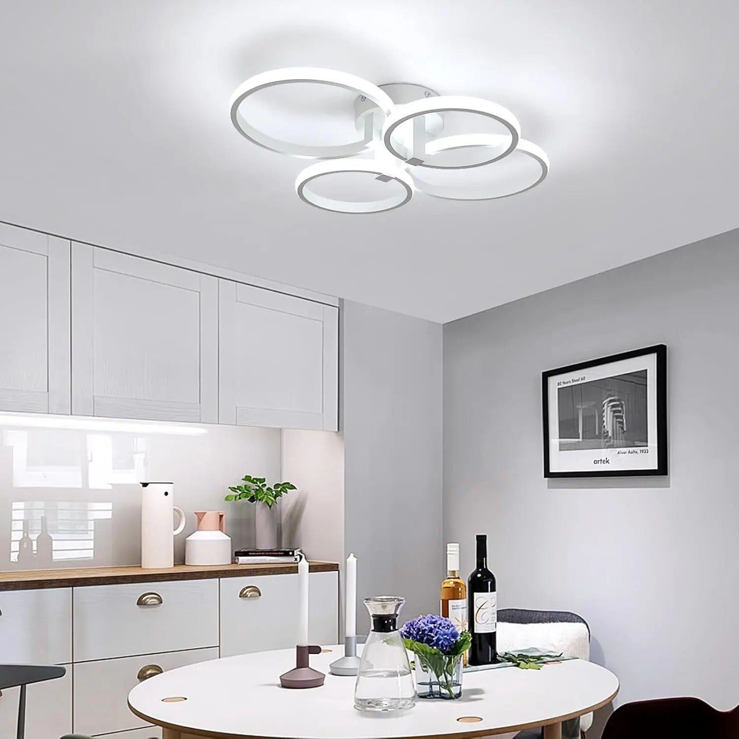 Moderne LED Plafondlamp 48W – Ronde Designlamp met Vier Ringen – Acryl en Metaal – 6500K Koelwit – 5400 Lumen