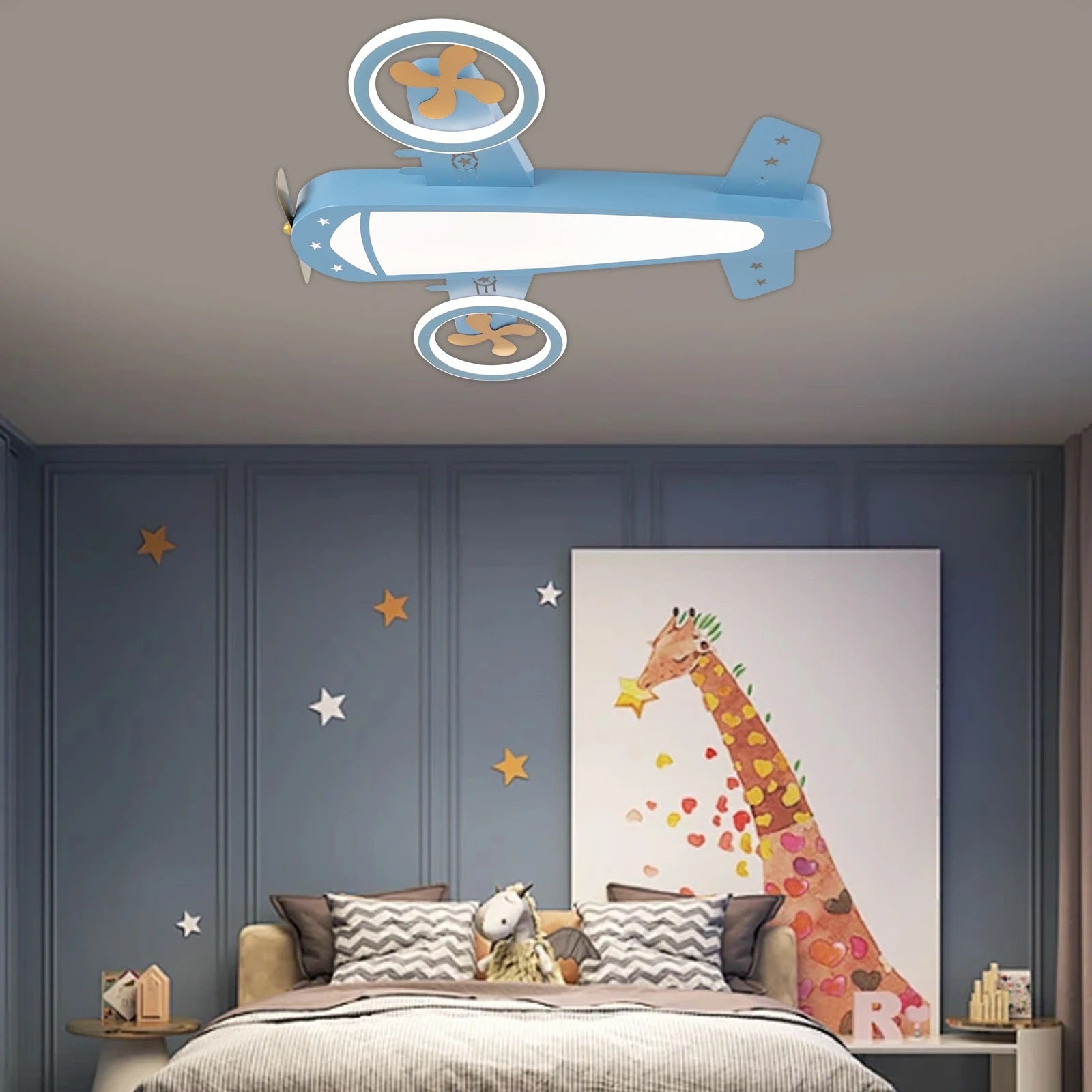 Vliegtuig LED Plafondlamp 60W – Kinderkamer Designlamp met Afstandsbediening – Dimbaar 3000K–6000K – Geheugenfunctie