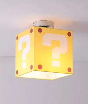 Gele Vraagteken Plafondlamp – Creatieve Kinderkamerlamp van Stof en Smeedijzer – E27 – 3 Lichtkleuren, Optioneel met Afstandsbediening