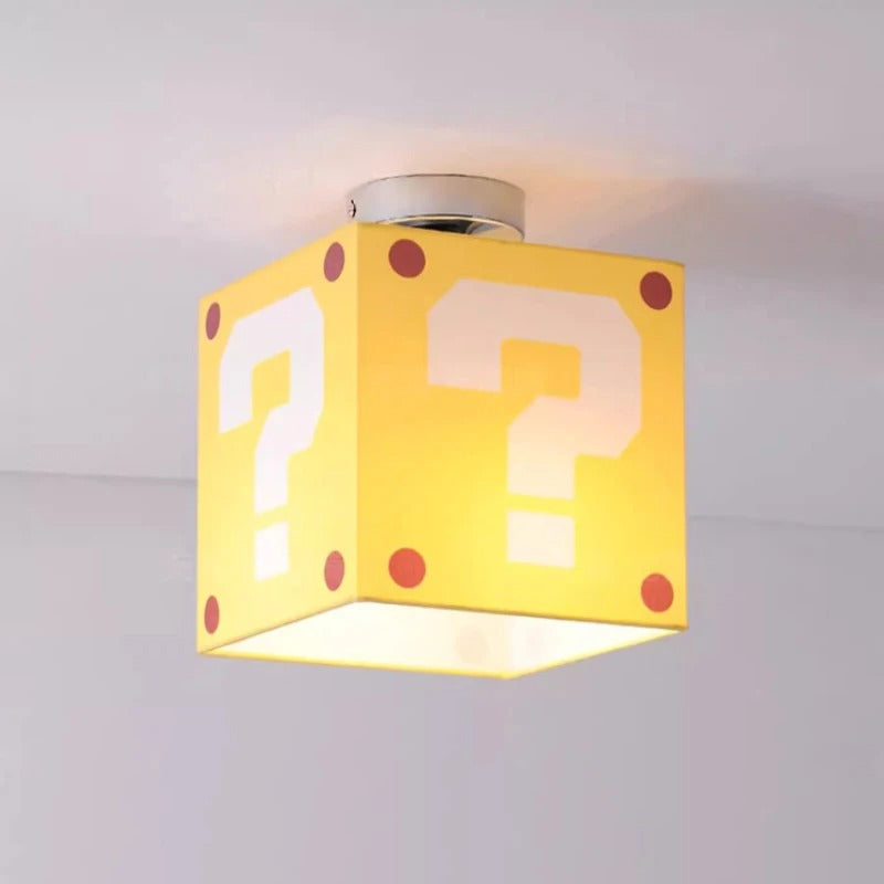 Gele Vraagteken Plafondlamp – Creatieve Kinderkamerlamp van Stof en Smeedijzer – E27 – 3 Lichtkleuren, Optioneel met Afstandsbediening