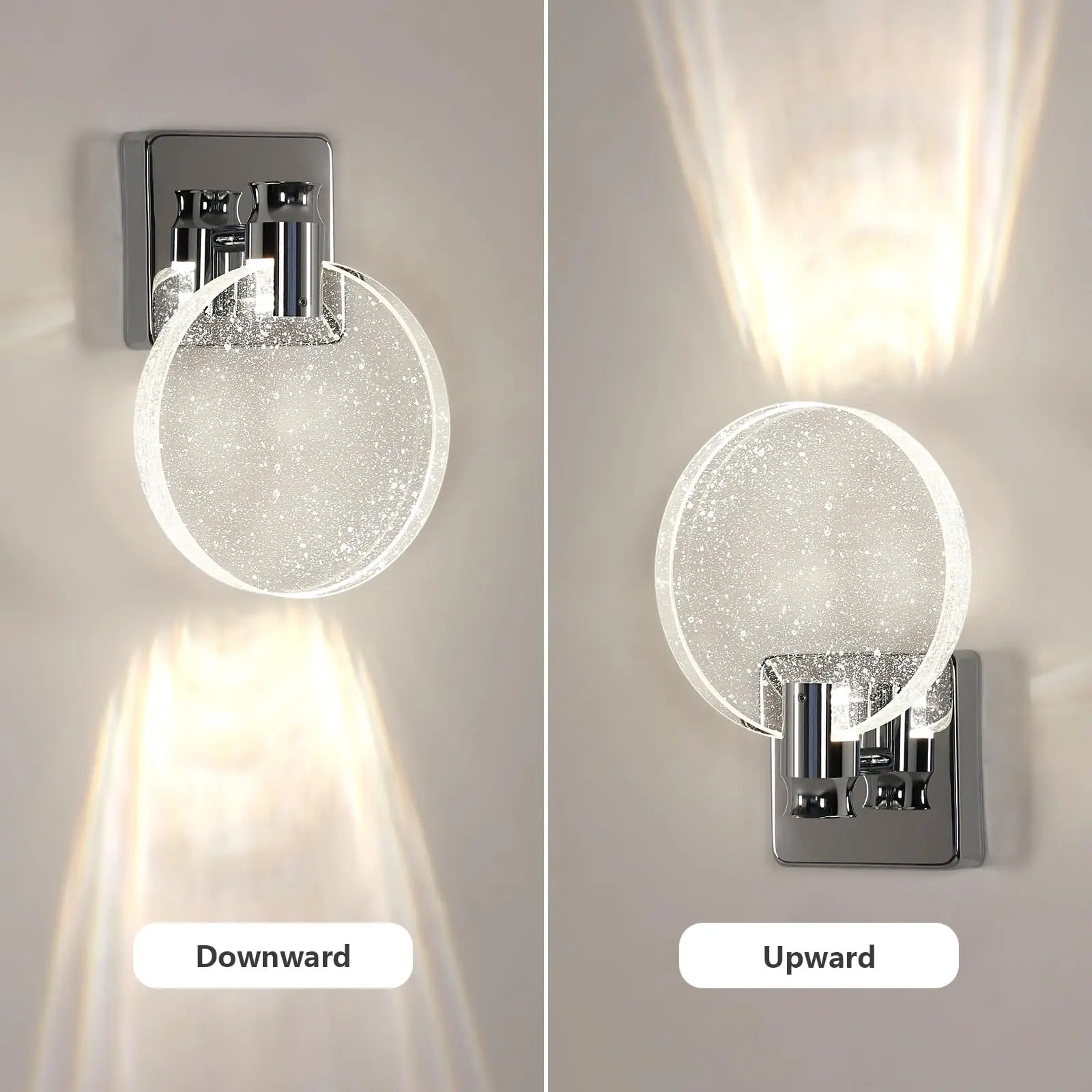 Moderne LED Wandlamp – Dimbaar 1000–1200 Lumen met 3 Kleurtemperaturen – Chroomkleurige Acryl Wandverlichting met Bubbelstructuur voor Woonkamer, Slaapkamer & Gang