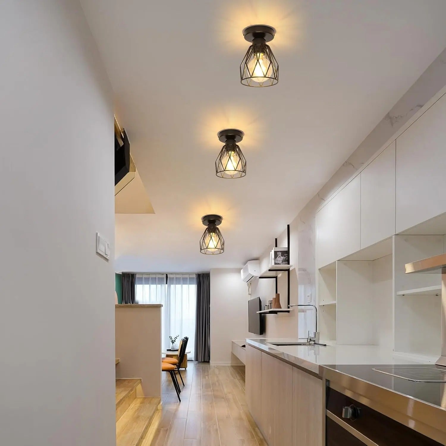Industriële Plafondlamp Zwart – Vintage Metalen Opbouwlamp met E27 Fitting voor Keuken, Eetkamer en Slaapkamer