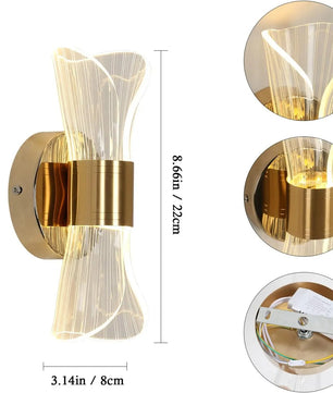 Gouden Acryl Wandlamp – 12W LED met 3 Instelbare Lichtkleuren – Luxe Moderne Wandverlichting voor Gang, Trap en Balkon